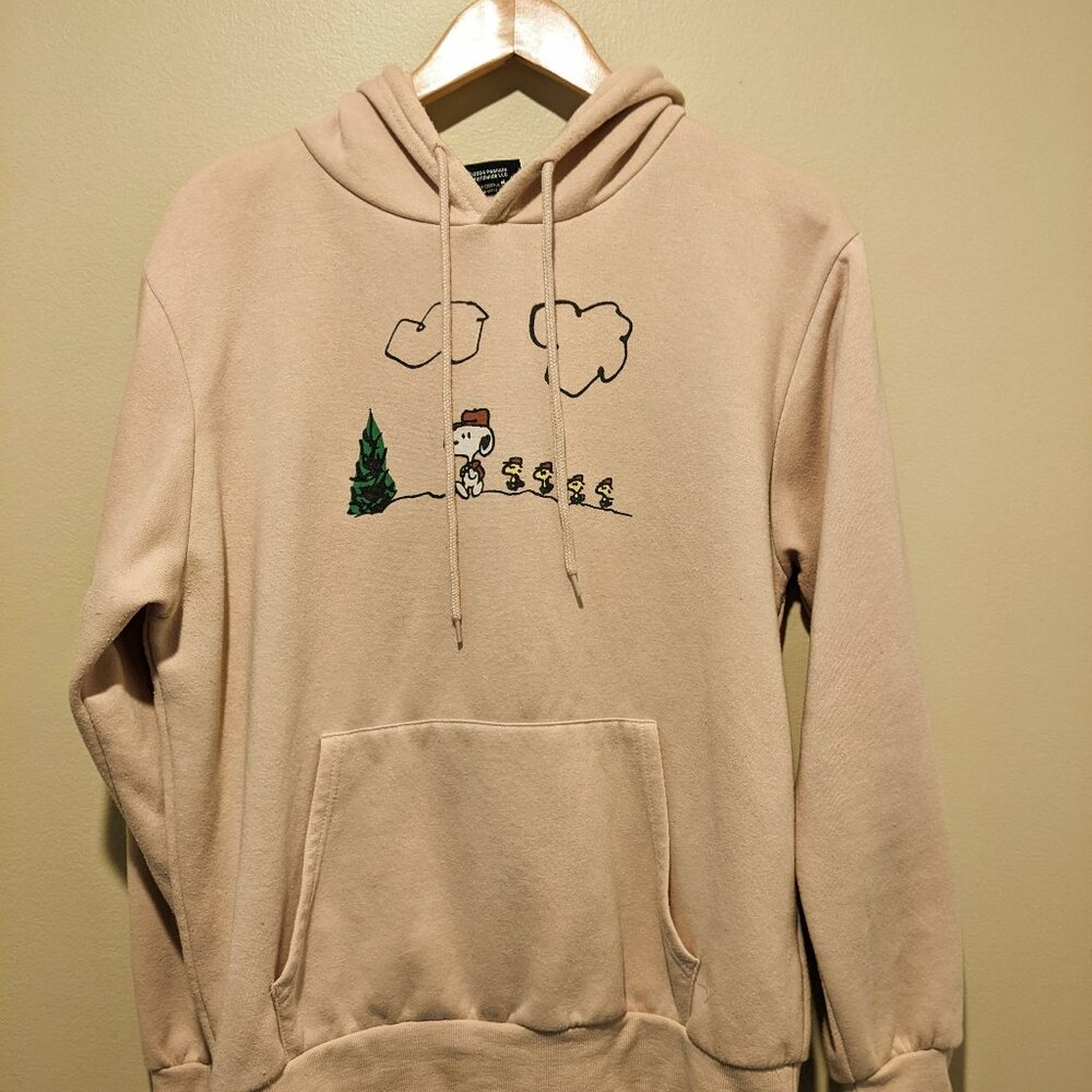 Peanuts Snoopy Beige Tan Graphic Hoodie Men Large